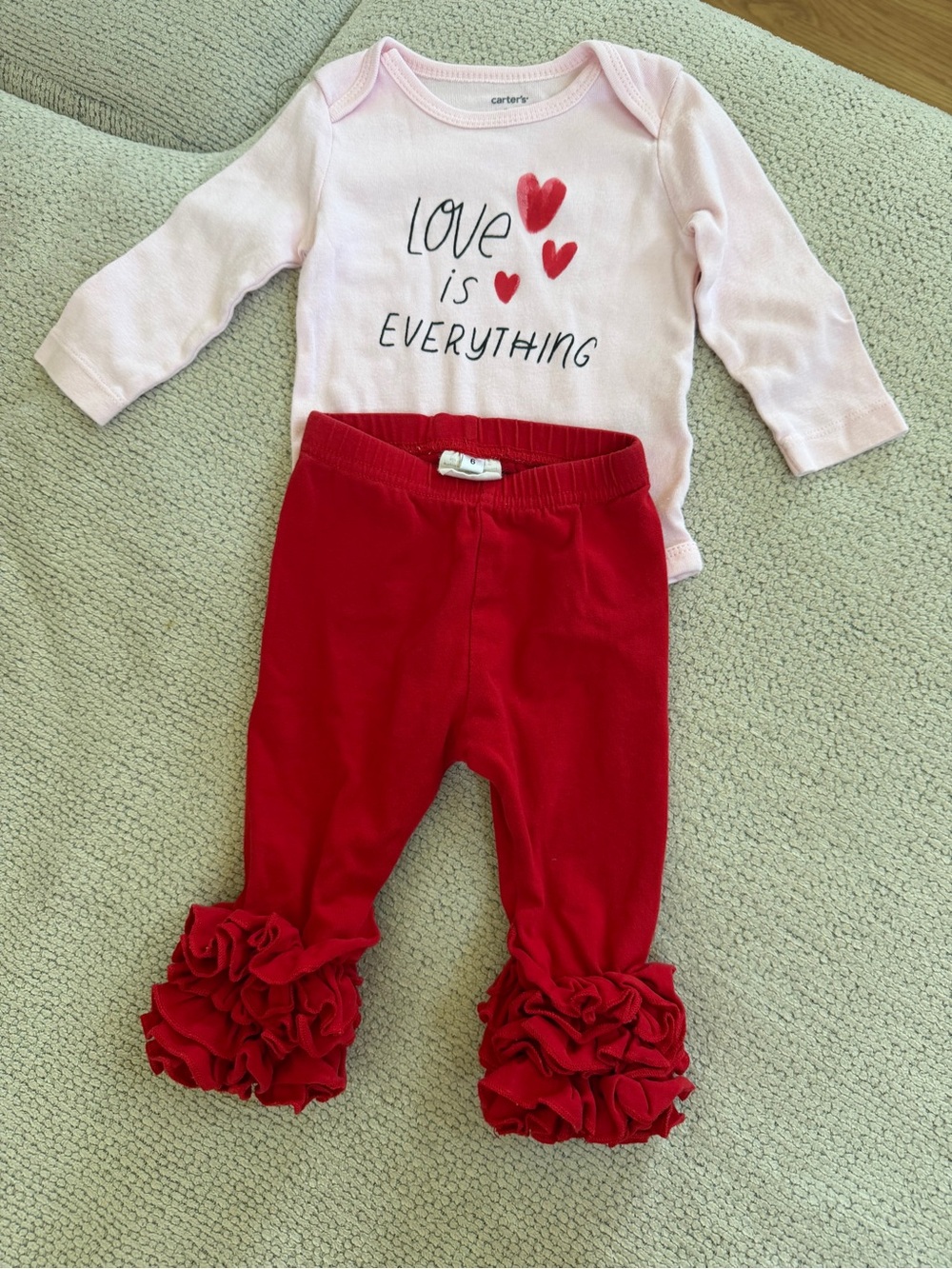 Carter's Pink Long-Sleeve Bodysuit with Red Ruffle Pants